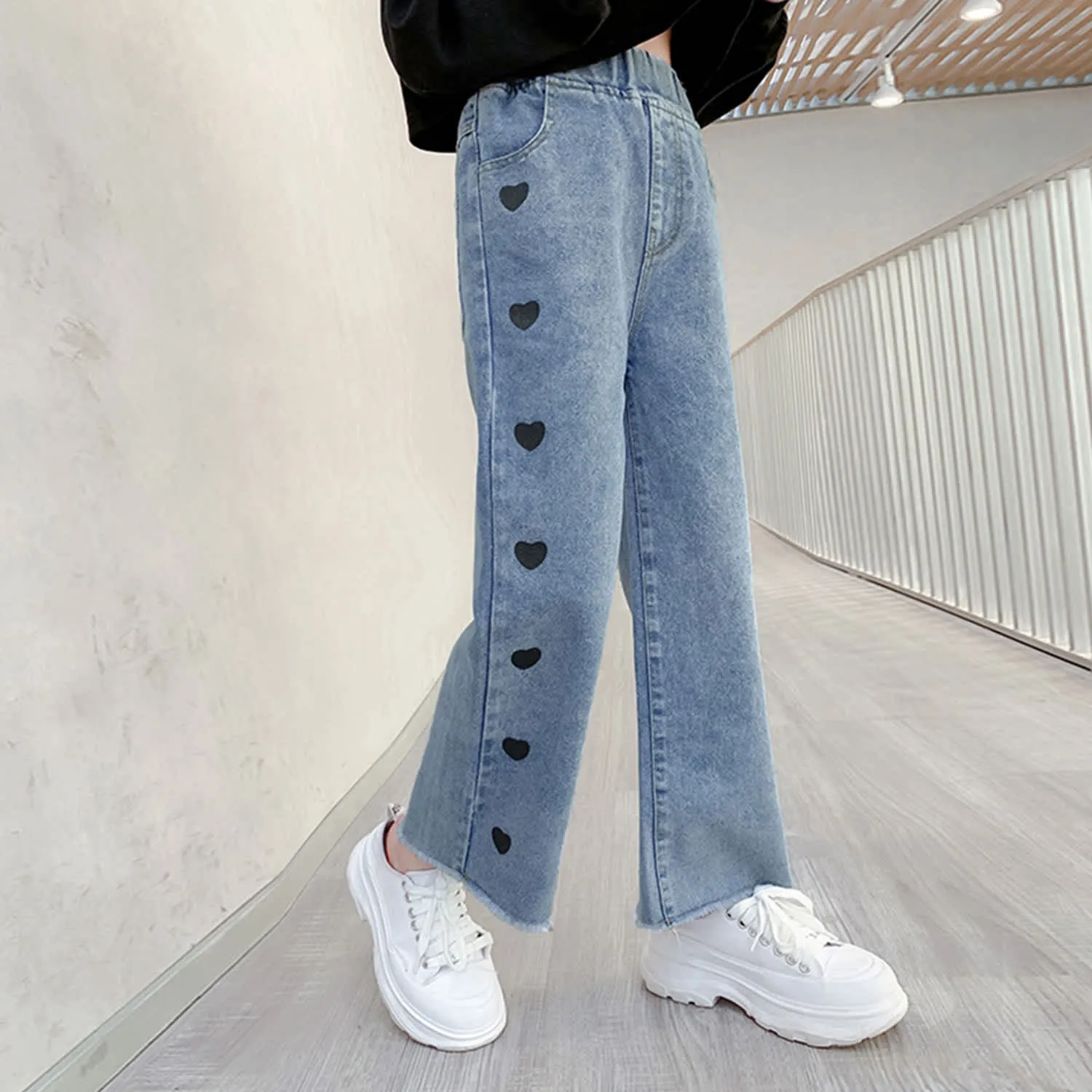 Blue Heart-Embroidery Midi-Rise Straight Leg Jeans sold by Zulily