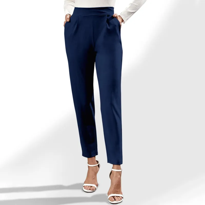 Dark Blue Pocketed High Waist Straight Pants sold by Zulily