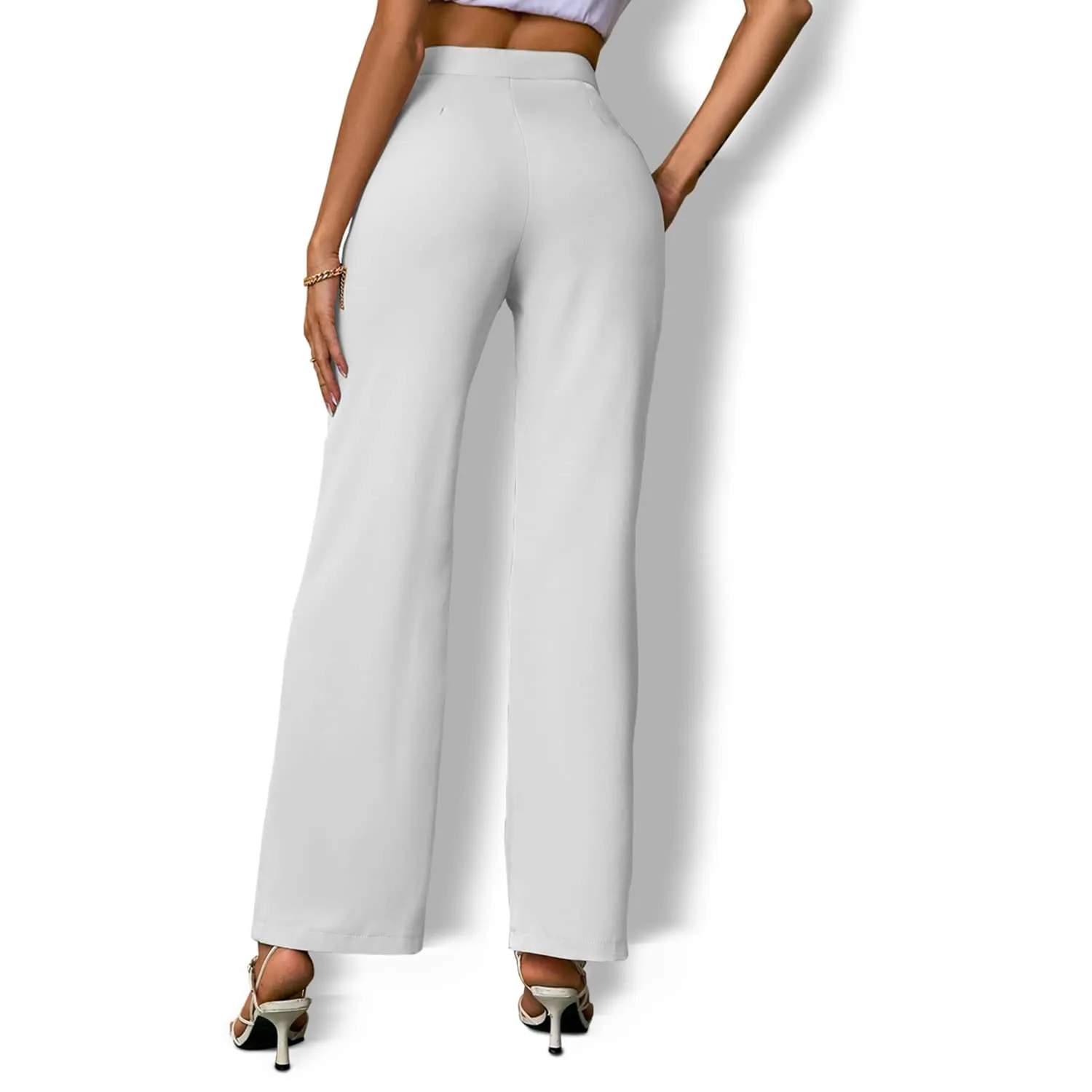 White Elastic Waist Bootcut Pants sold by Zulily product image thumbnail 2