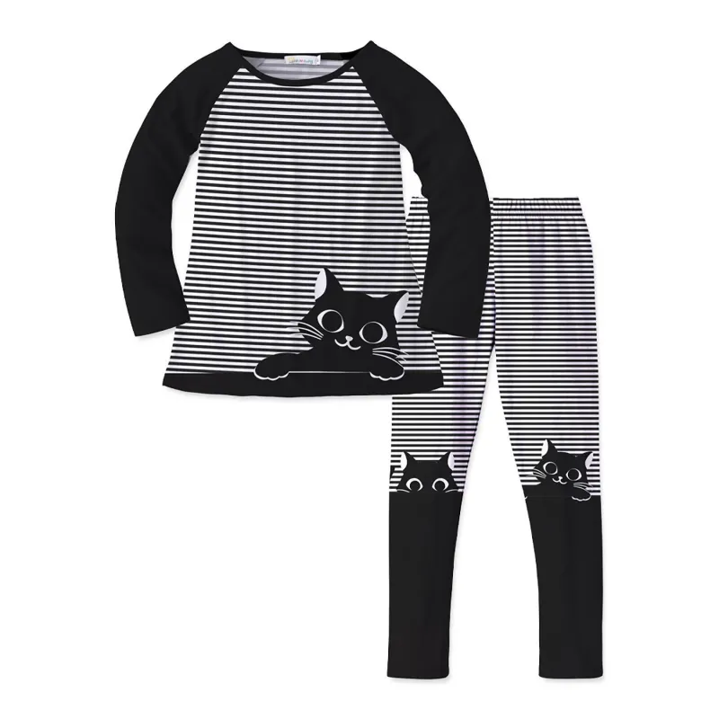 Black & White Stripe & Cat Print Raglan Tee & Leggings sold by Zulily
