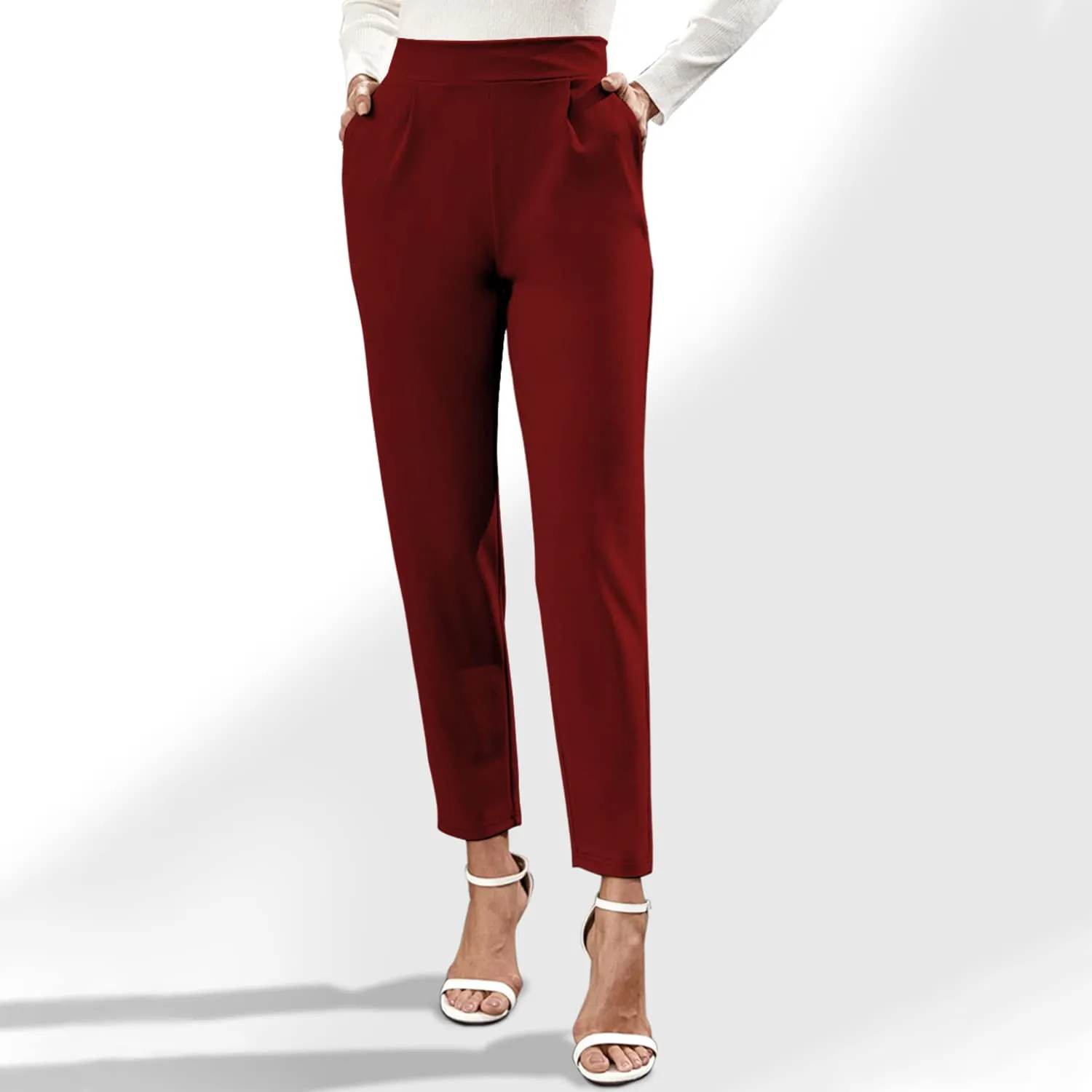 Red Pocketed High Waist Straight Pants sold by Zulily