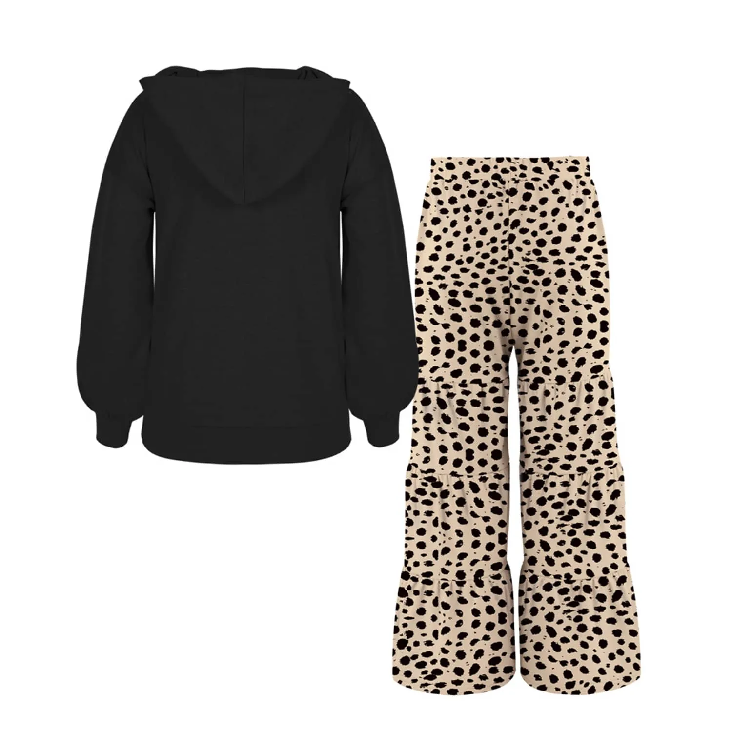 Black Leopard Heart Print Hooded Top & Leopard Print Tiered Pants sold by Zulily product image thumbnail 2
