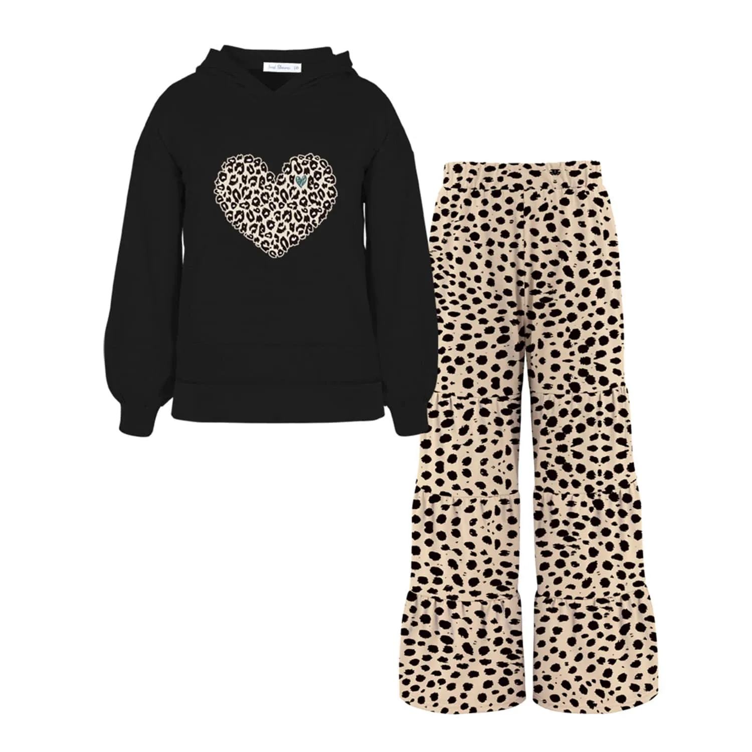 Black Leopard Heart Print Hooded Top & Leopard Print Tiered Pants sold by Zulily