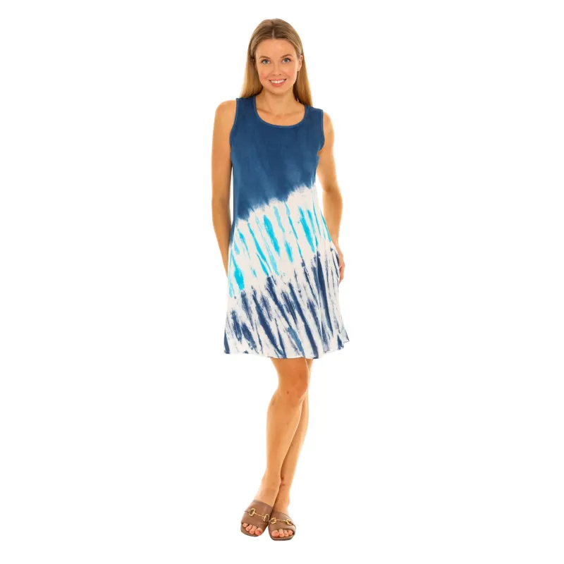 Rayon Jaggered Pattern Tie Dye Sleeveless Dress made by Zulily