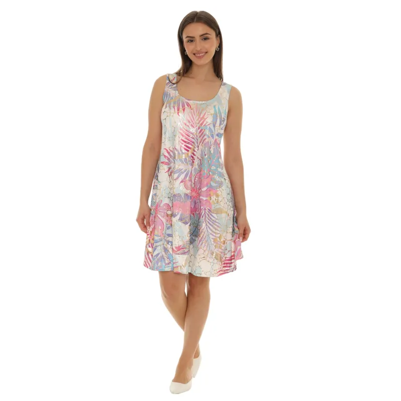 Tropical Leaf Sleeveless A-Line Pink Dress by Shoreline Wear sold by Zulily