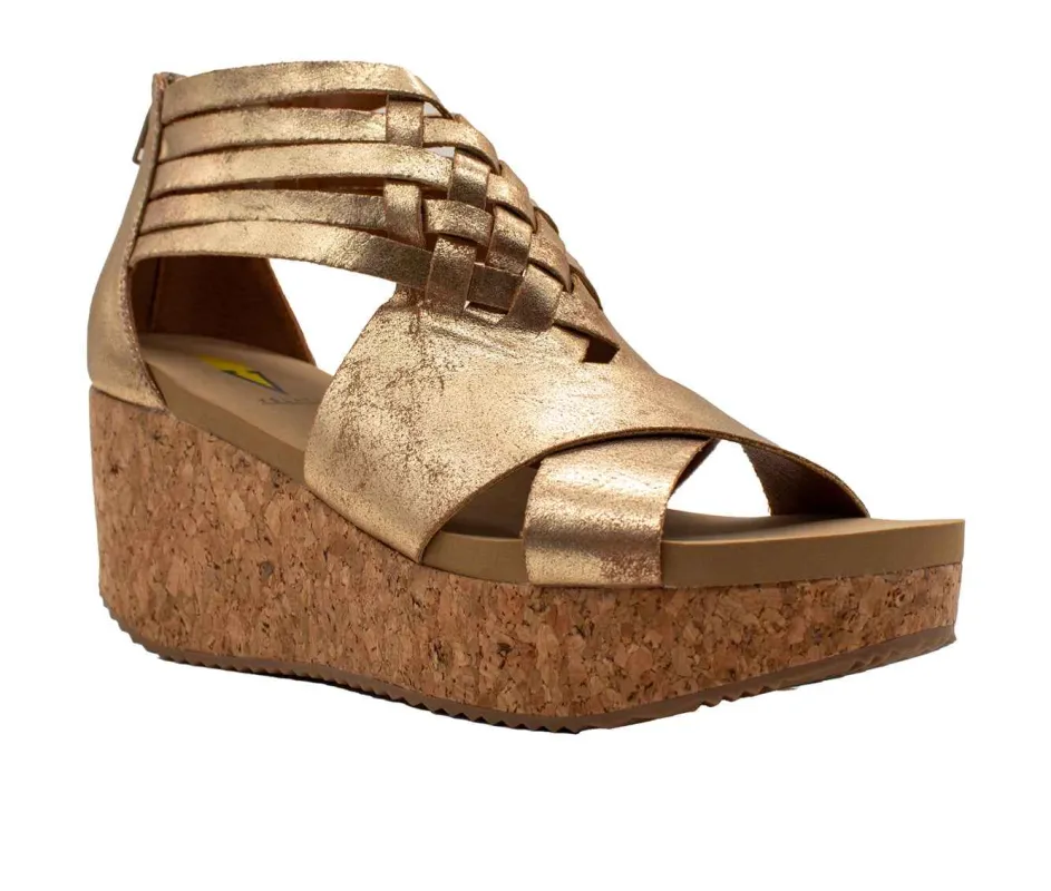 MIDSUMMER METALLIC WOVEN UPPER WEDGE SANDAL sold by Zulily