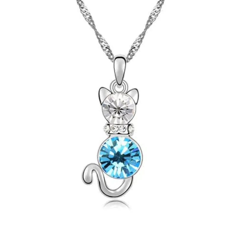 Aqua Swarovski Crystal Necklace – Aqua Silvertone Cat Pendant Necklace With Swarovksi Crystals sold by Zulily