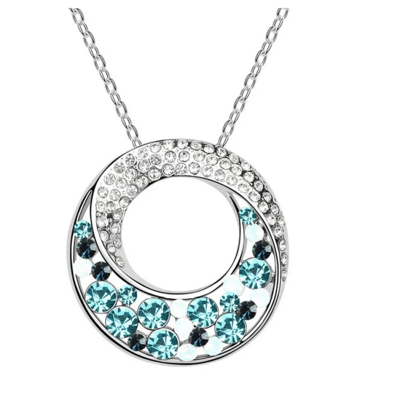 Blue Swarovski Crystal Necklace – Blue Swarovski Crystal Circle Twist Pendant Necklace sold by Zulily