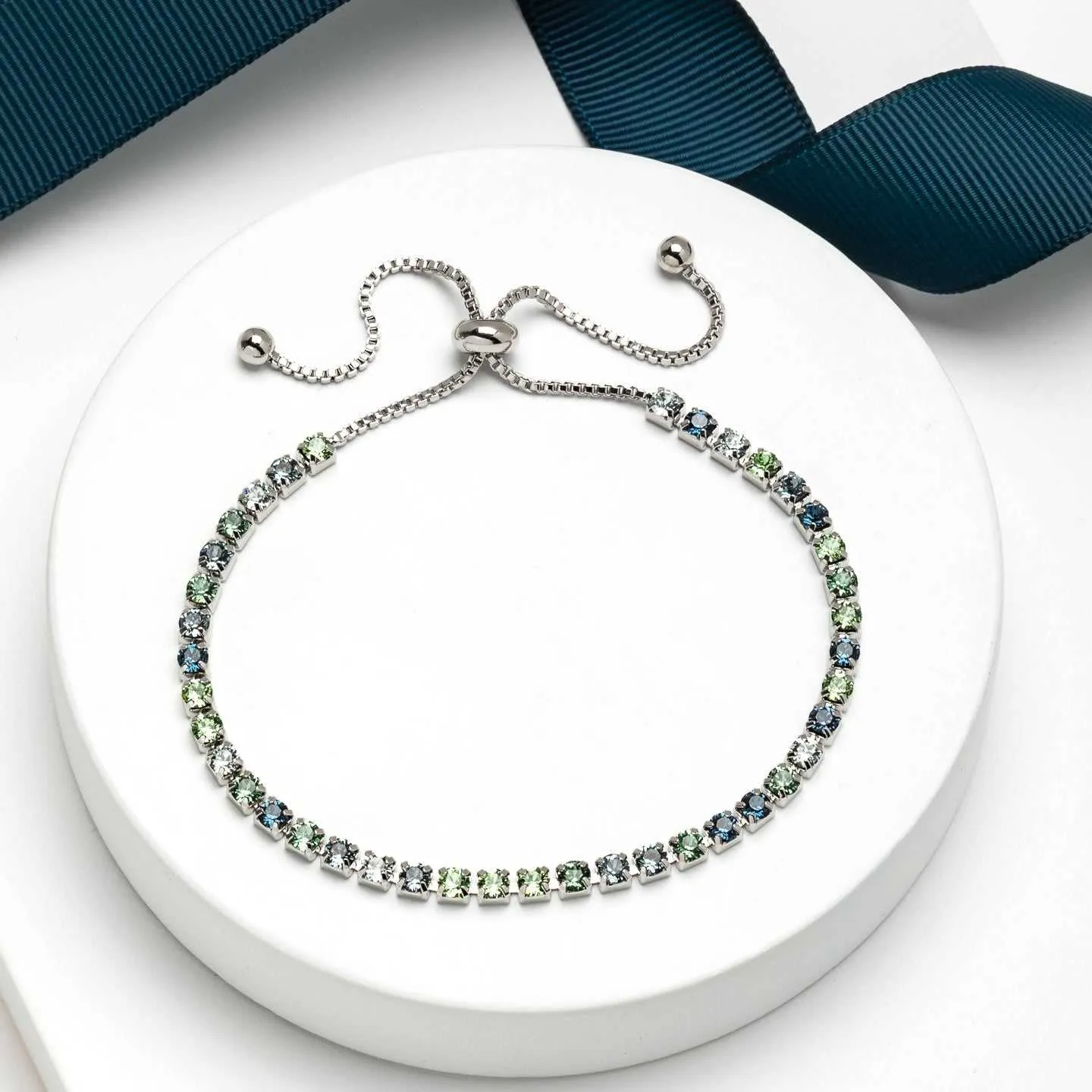 Blue Green Swarovski Crystal Bracelet – Blue Green Mix Swarovski Crystal Adjustable Tennis Bracelet sold by Zulily