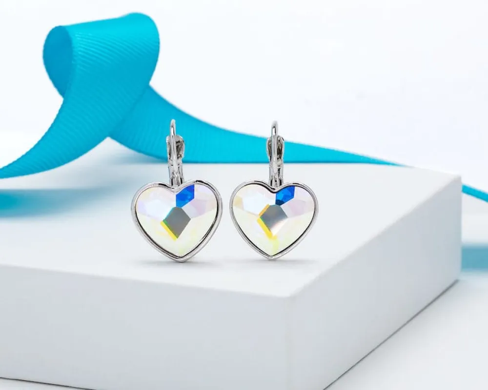 Aurora Borealis Swarovski Crystal Earrings – Crystal Heart Leverback Earrings sold by Zulily
