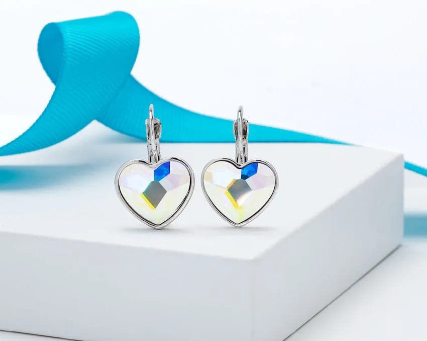Aurora Borealis Swarovski Crystal Earrings – Crystal Heart Leverback Earrings sold by Zulily