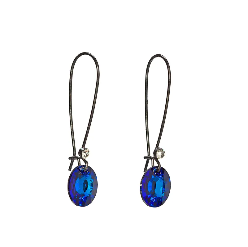 Black Bermuda Blue Swarovski Crystal Earrings – Crystal Fish Hook Drop Elegant Earrings sold by Zulily