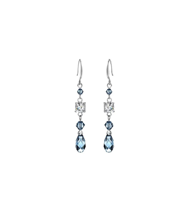 Denim Swarovski Crystal Earrings – Denim Silvertone Geometric Drop Earrings With Swarovski Crystals sold by Zulily