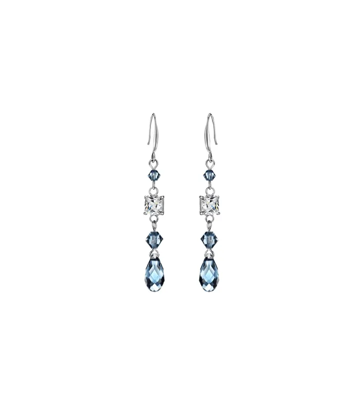Denim Swarovski Crystal Earrings – Denim Silvertone Geometric Drop Earrings With Swarovski Crystals sold by Zulily
