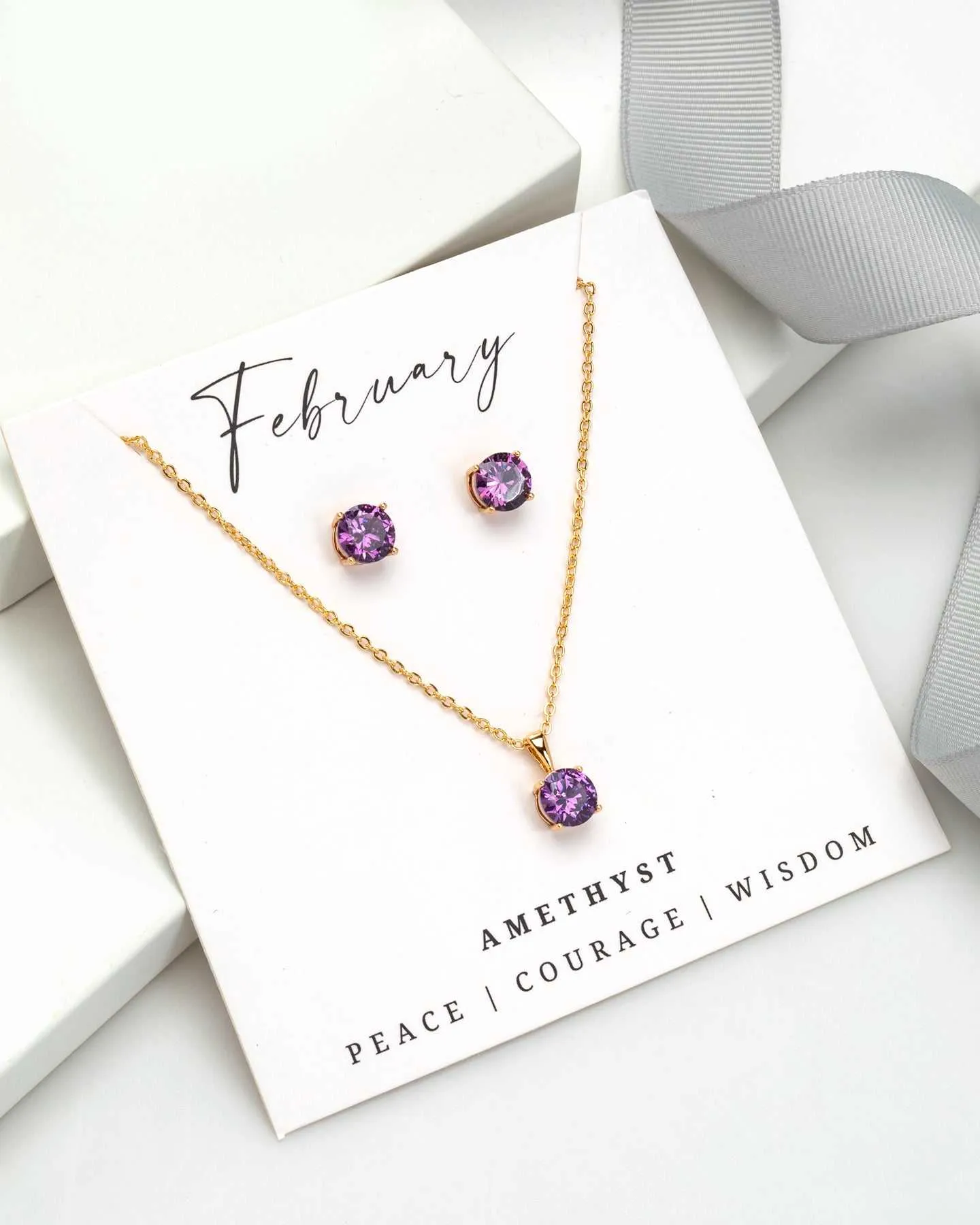 Gold Amethyst- February Swarovski Crystal Necklace Earrings – Cz Birthstone Stud Earring Circular Pendant Set sold by Zulily