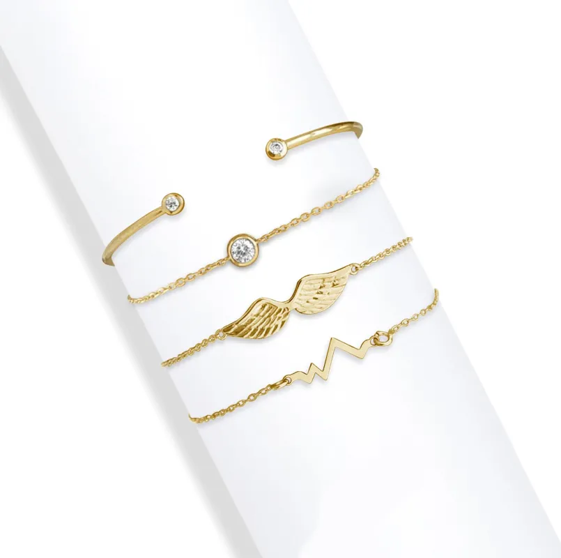 Gold Clear Angel Wings & Heartbeat Swarovski Crystal Bracelet – Set Of 4 Bracelets Bangles sold by Zulily