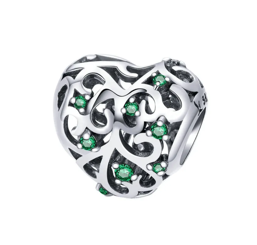 Green Cubic Zirconia & Sterling Silver Heart Charm sold by Zulily