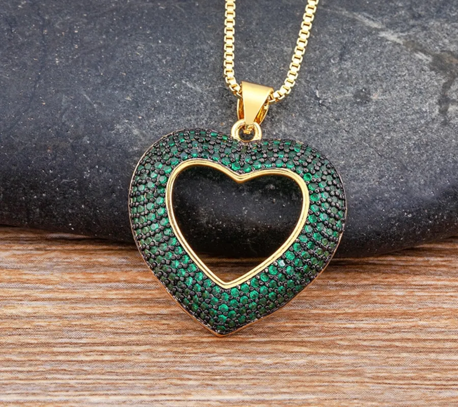Green & Black Cubic Zirconia Open Heart Pendant Necklace sold by Zulily