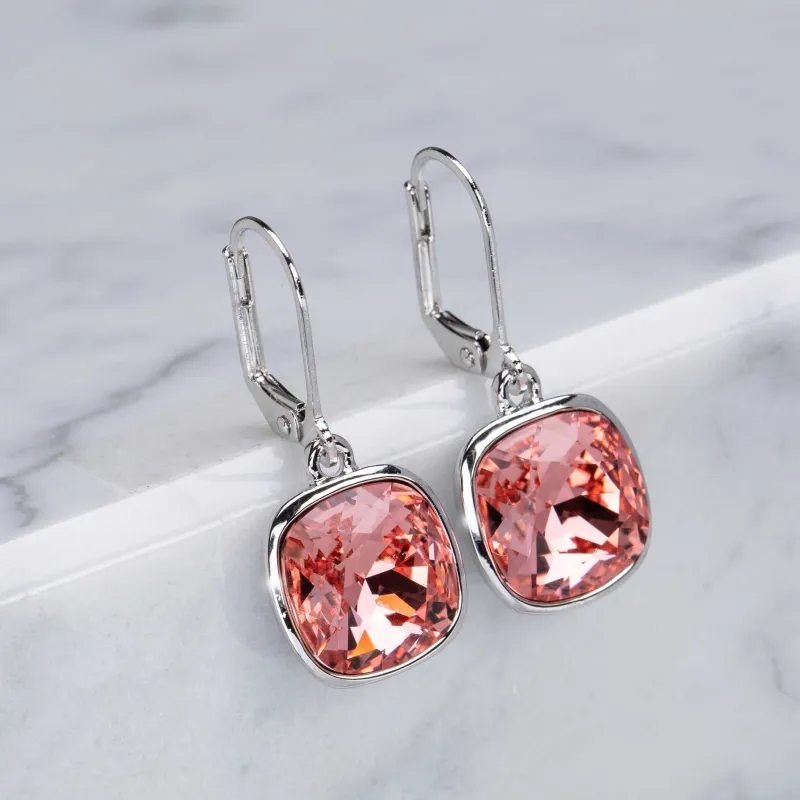 Padparadscha Swarovski Crystal Earrings – Cushion Cut Crystal Long Leverback Earrings sold by Zulily