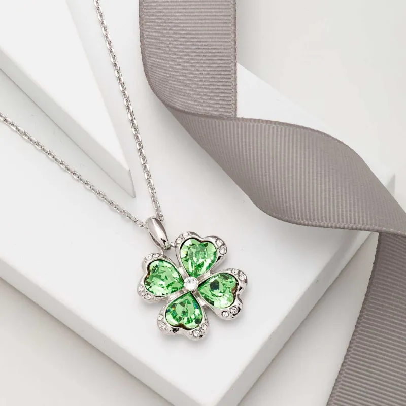 Peridot Swarovski Crystal Necklace – Crystal Four Leaf Clover Pendant Necklace sold by Zulily
