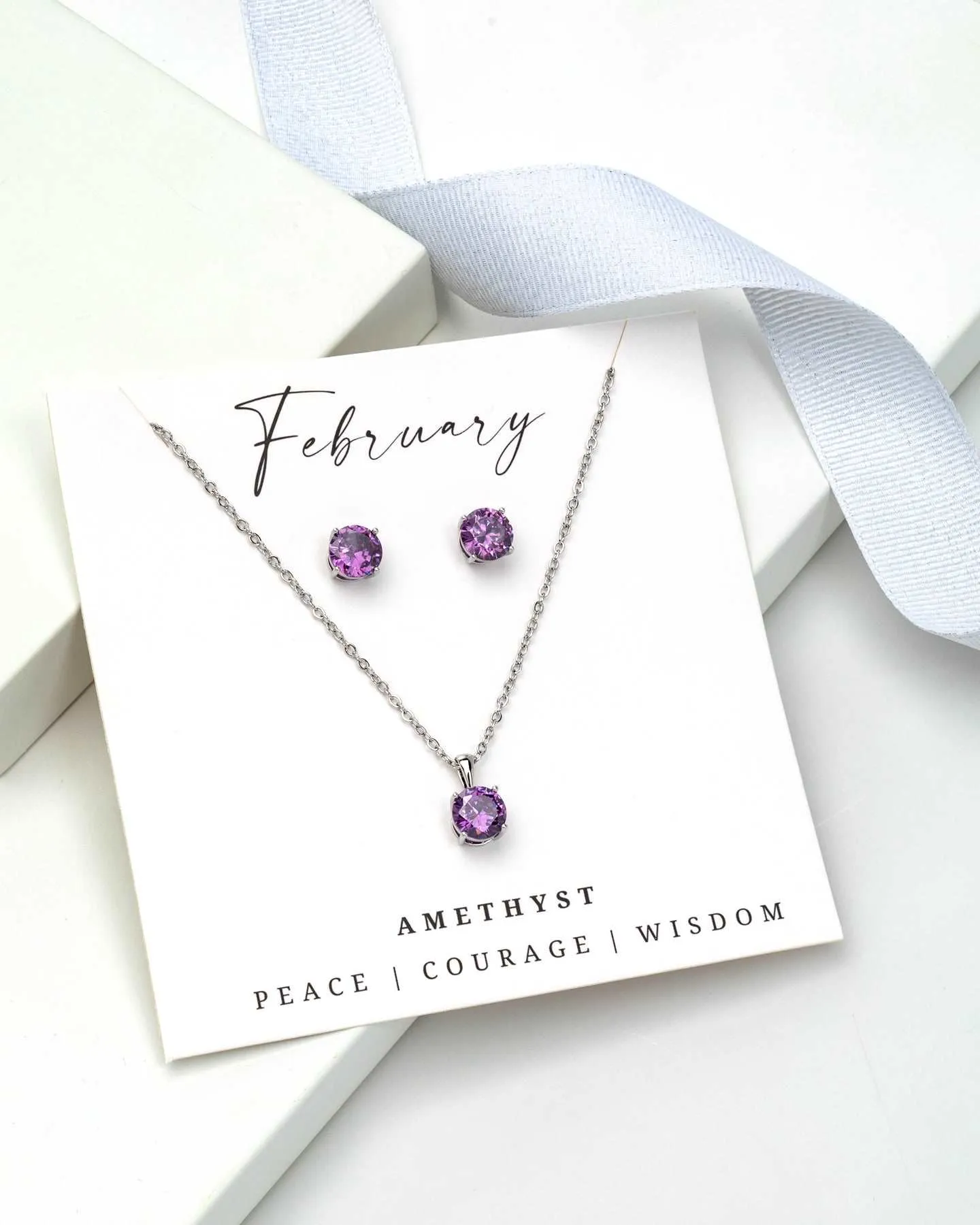 Silver Amethyst - February Swarovski Crystal Necklace Earrings – Cz Birthstone Stud Earring Circular Pendant Set sold by Zulily