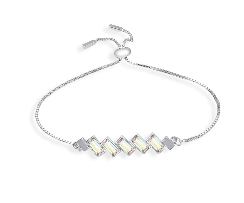 Silver Aurora Borealis Swarovski Crystal Bracelet – Baguette Crystal Adjustable Bracelet sold by Zulily