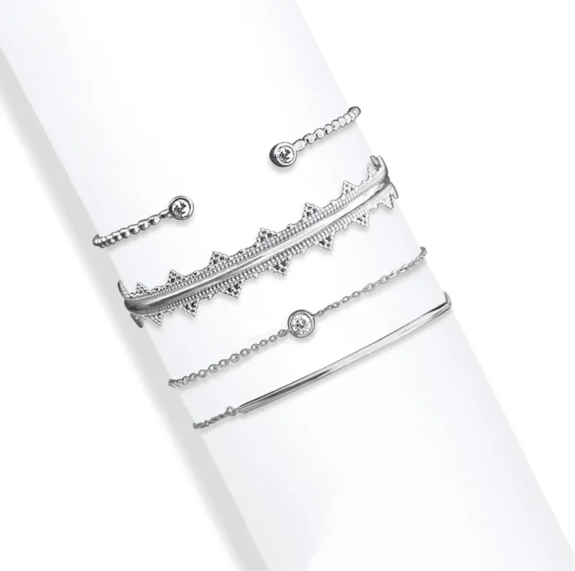 Silver Clear Minimalist Swarovski Crystal Bracelet – Set Of 4 Bracelets Bangles sold by Zulily