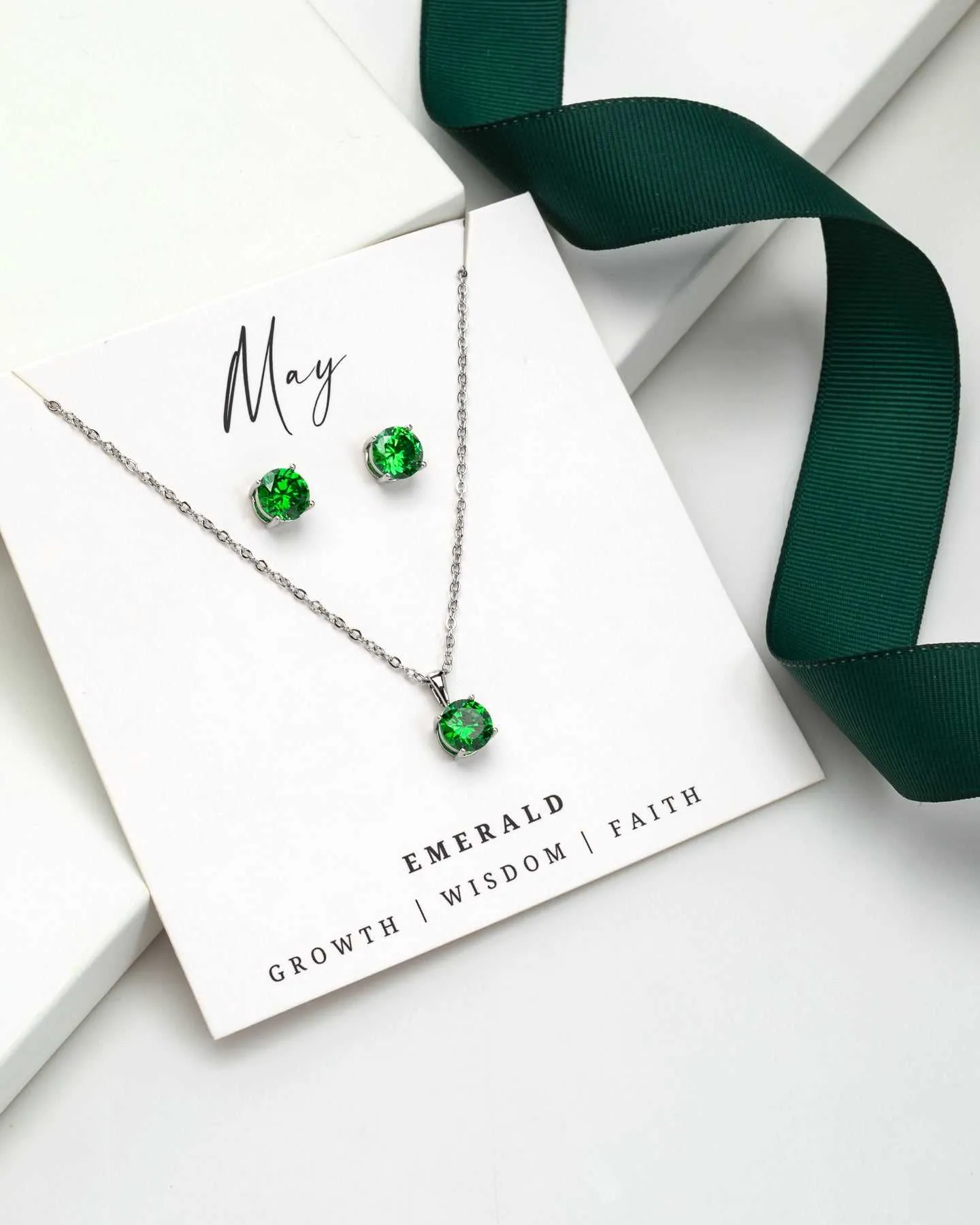 Silver Emerald - May Swarovski Crystal Necklace Earrings – Cz Birthstone Stud Earring Circular Pendant Set sold by Zulily
