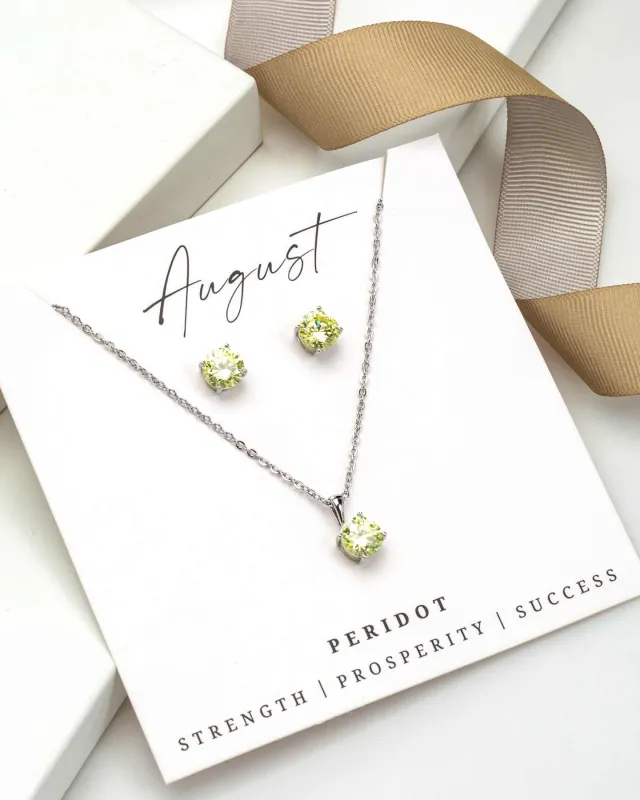 Silver Peridot - August Swarovski Crystal Necklace Earrings – Cz Birthstone Stud Earring Circular Pendant Set sold by Zulily