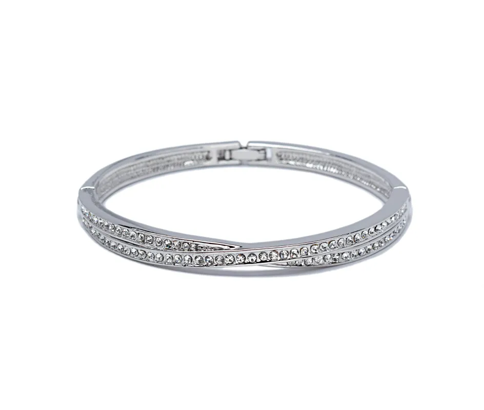 Silvertone Clear Swarovski Crystal Crossover Bangle Bracelet sold by Zulily