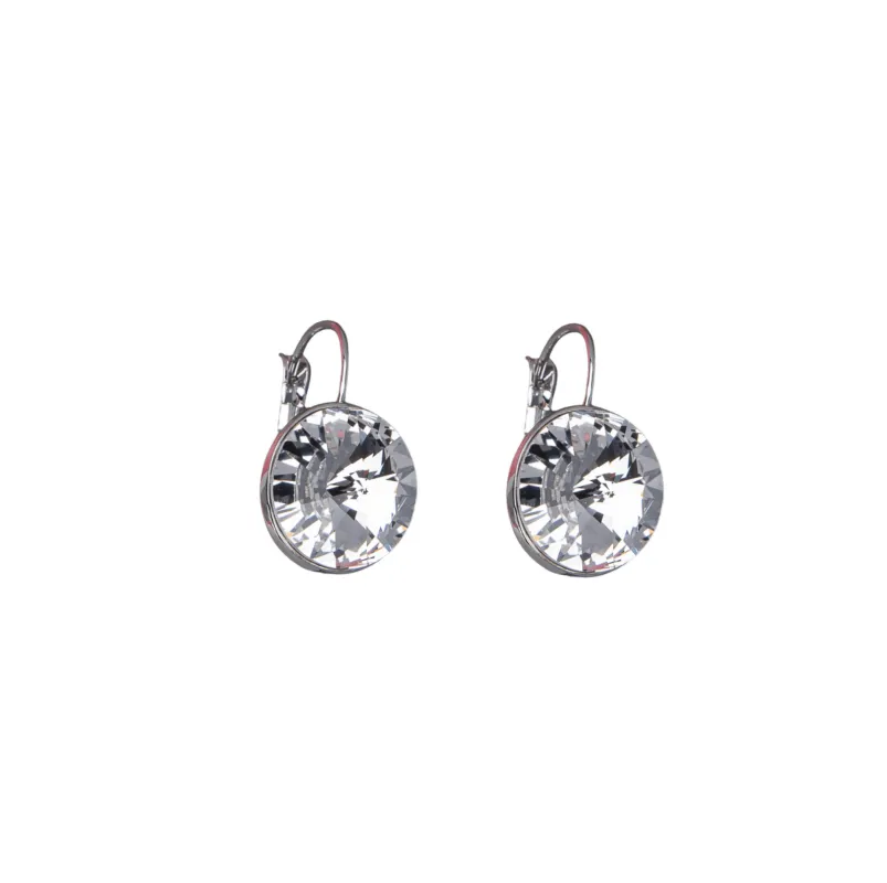 Silvertone Clear Circular Swarovski Crystal Leverback Earrings sold by Zulily