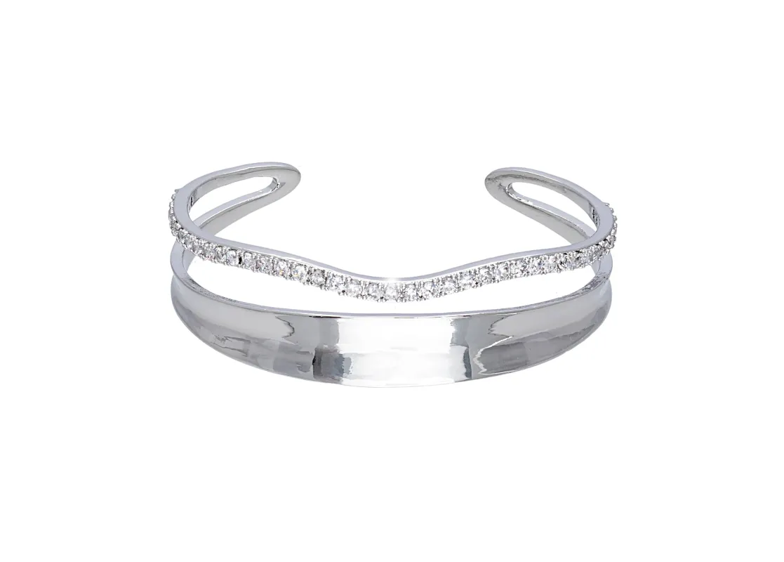 Silvertone Clear Swarovski Crystal Pave Bangle Bracelet sold by Zulily