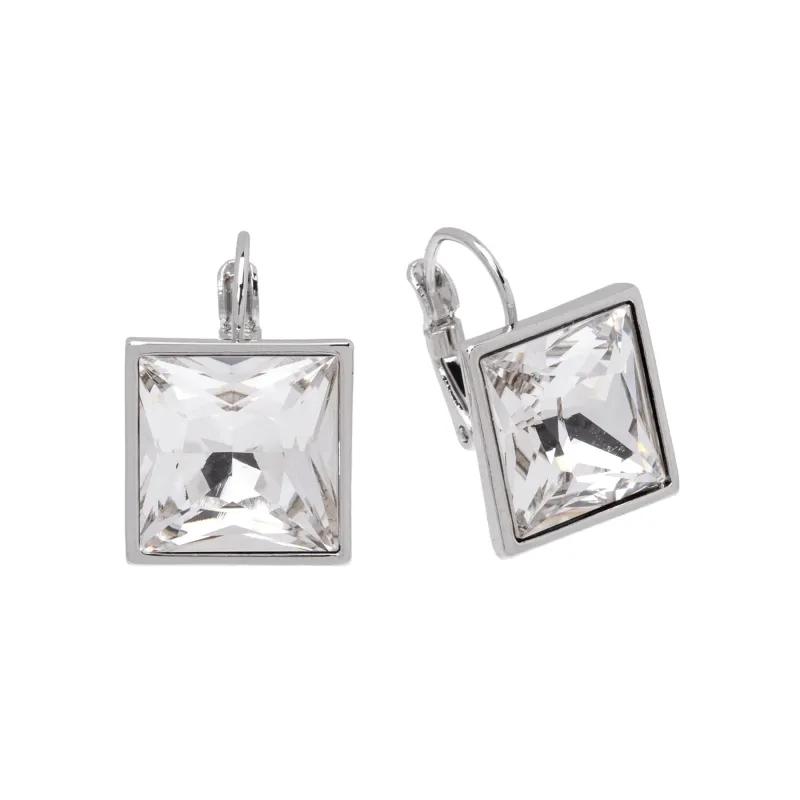Silvertone Clear Swarovski Crystal Square Leverback Earrings sold by Zulily