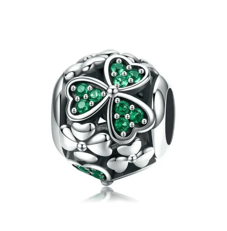 Sterling Silver & Green CZ Clover Bracelet Charm sold by Zulily