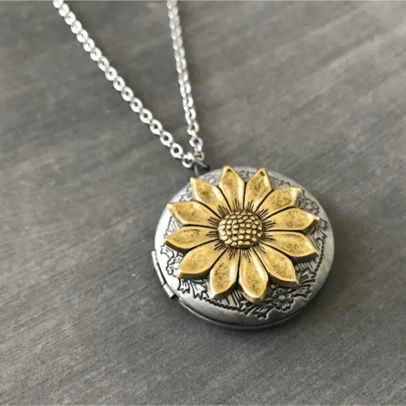 Two-tone Sunflower Locket Pendant Necklace sold by Zulily