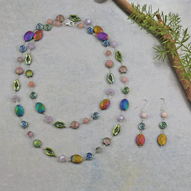 MGR Women's Iridescent Rainbow Bead Necklace & Earring Set sold by Zulily