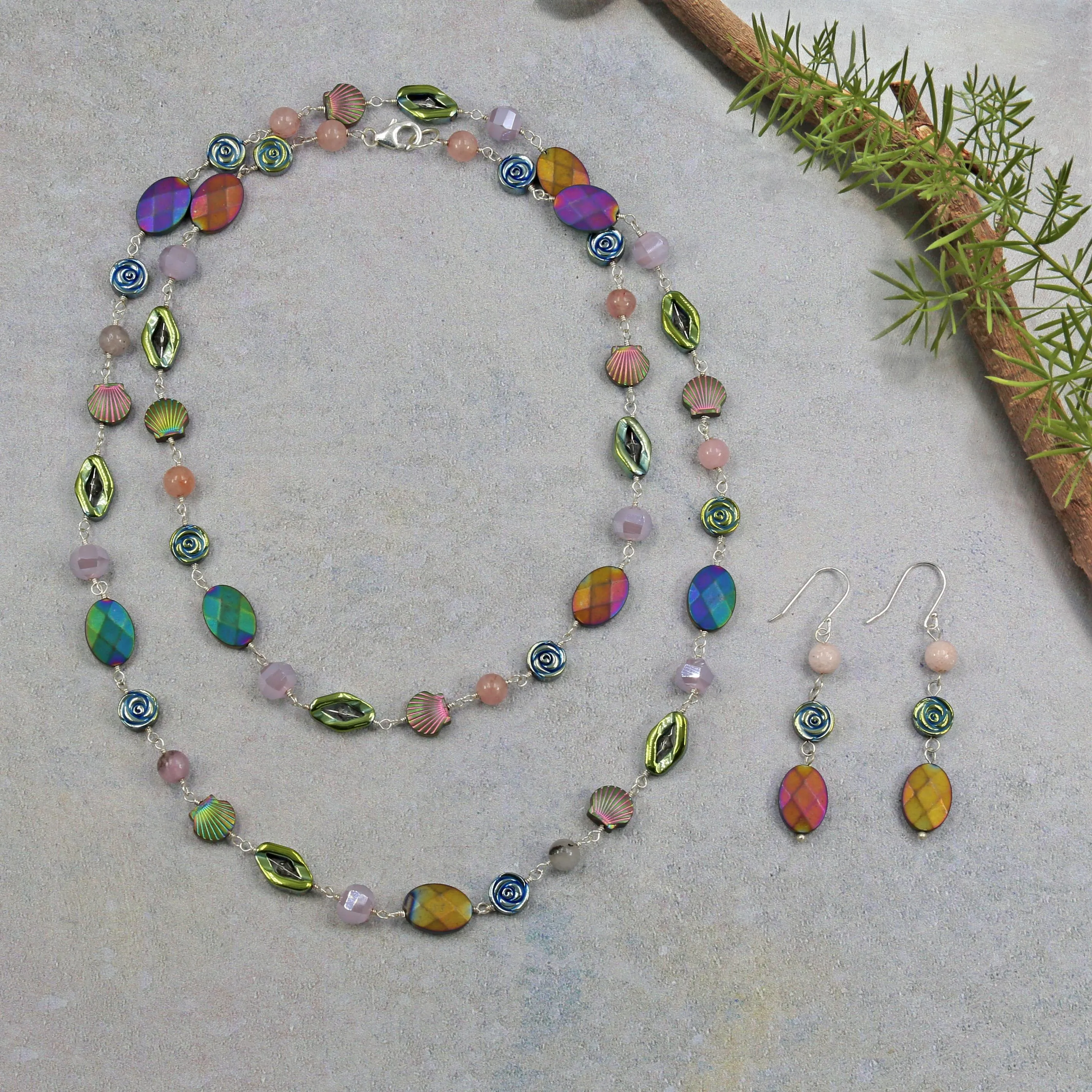MGR Women's Iridescent Rainbow Bead Necklace & Earring Set sold by Zulily