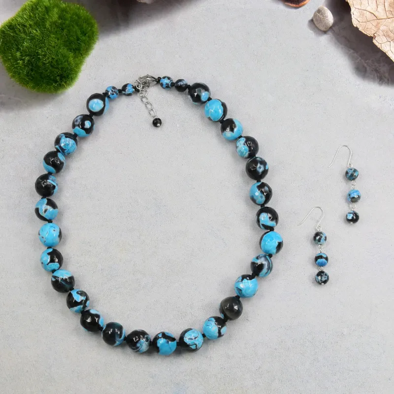 MGR Women's Blue Agate Beaded Necklace & Earrings Set sold by Zulily