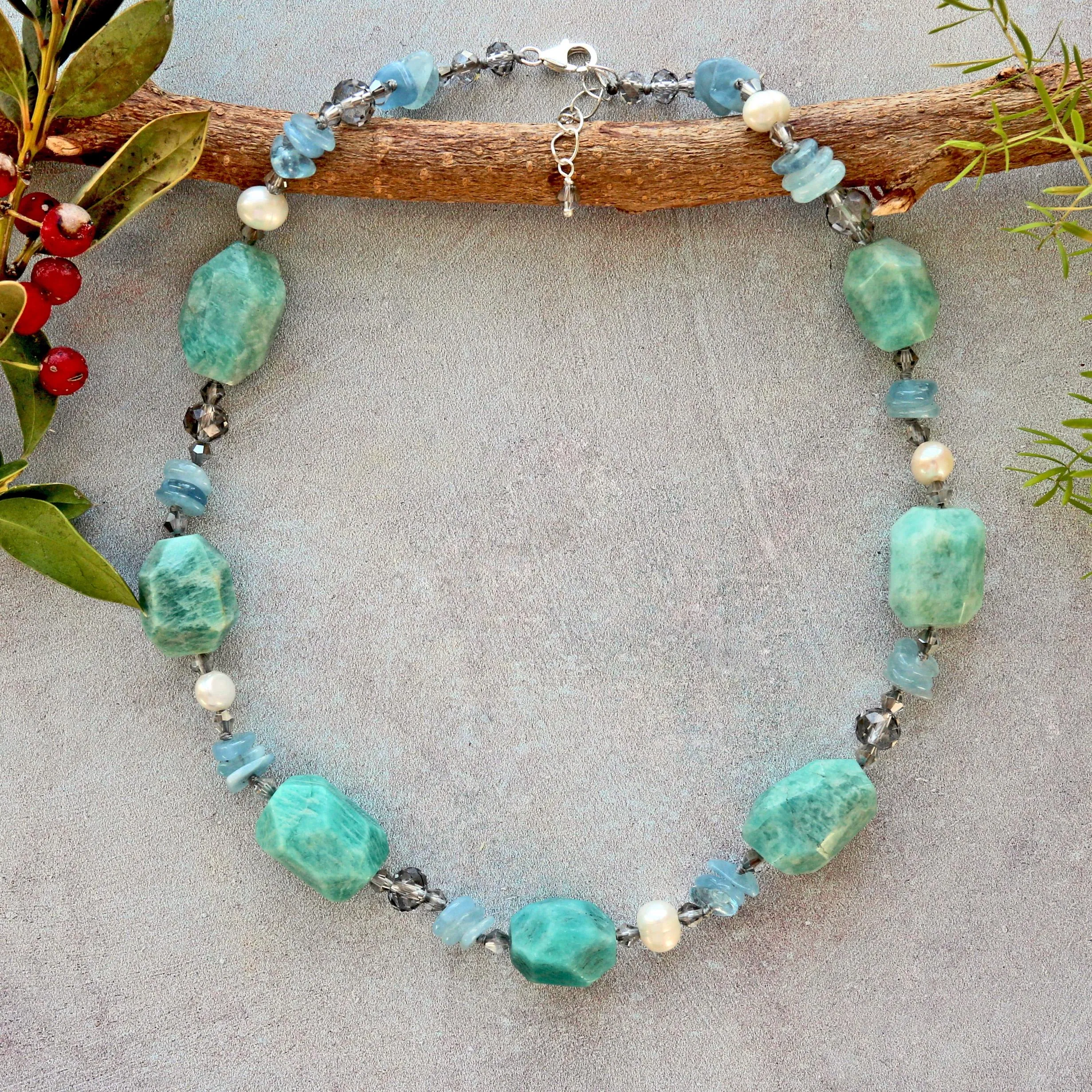 MGR Women's Amazonite and Pearl Chunky Gemstone Necklace sold by Zulily