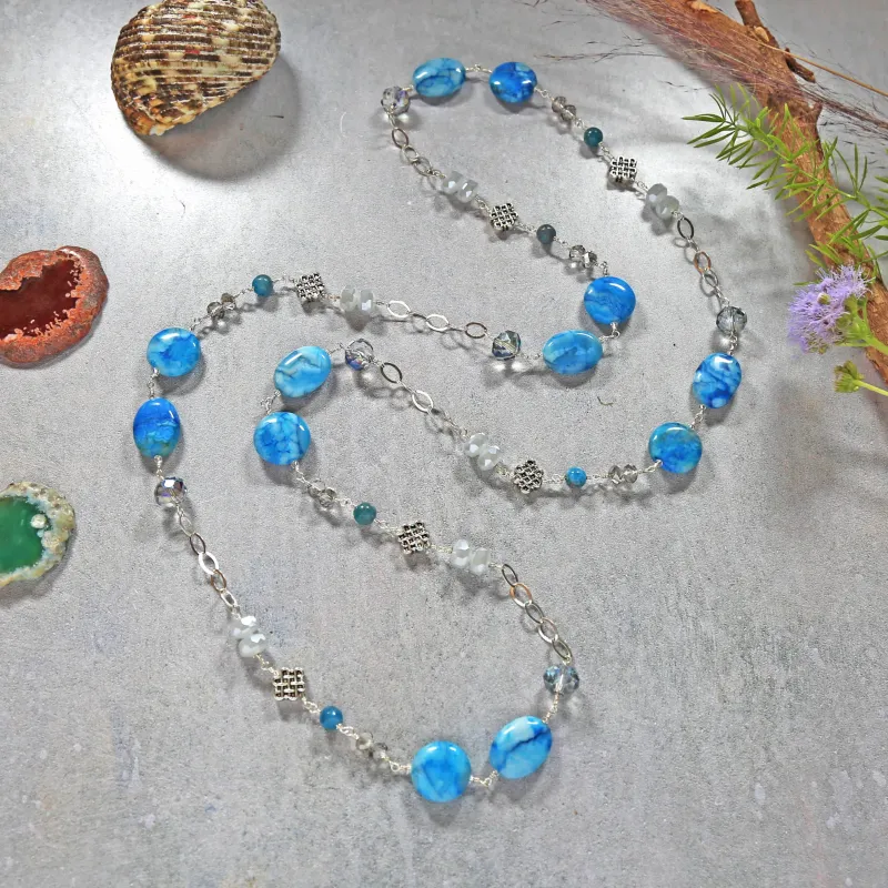 MGR Women's Blue Crazy Agate Station Necklace sold by Zulily