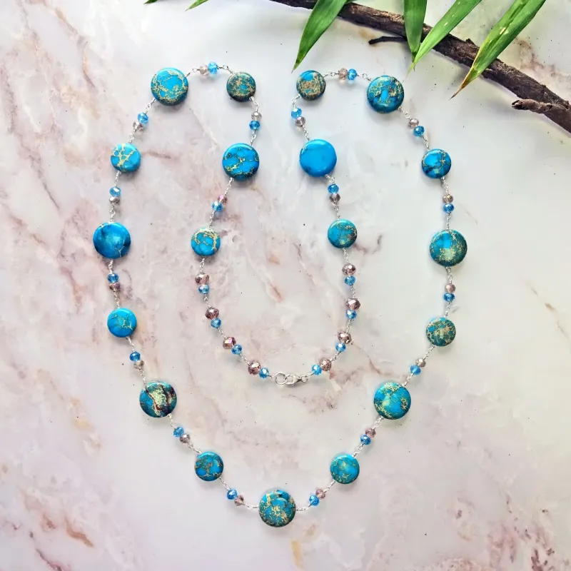 MGR Women's Imperial Jasper Crystal Mix Long layering Necklace sold by Zulily