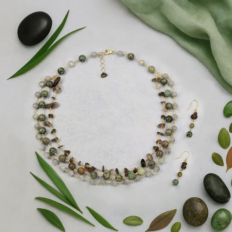 MGR Women's Earth-Tone Jasper & Smoky Quartz Necklace Set sold by Zulily