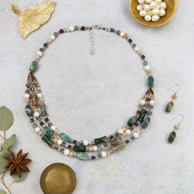 MGR Women's Multi-Stone Pearl Beaded Necklace & Earring Set sold by Zulily