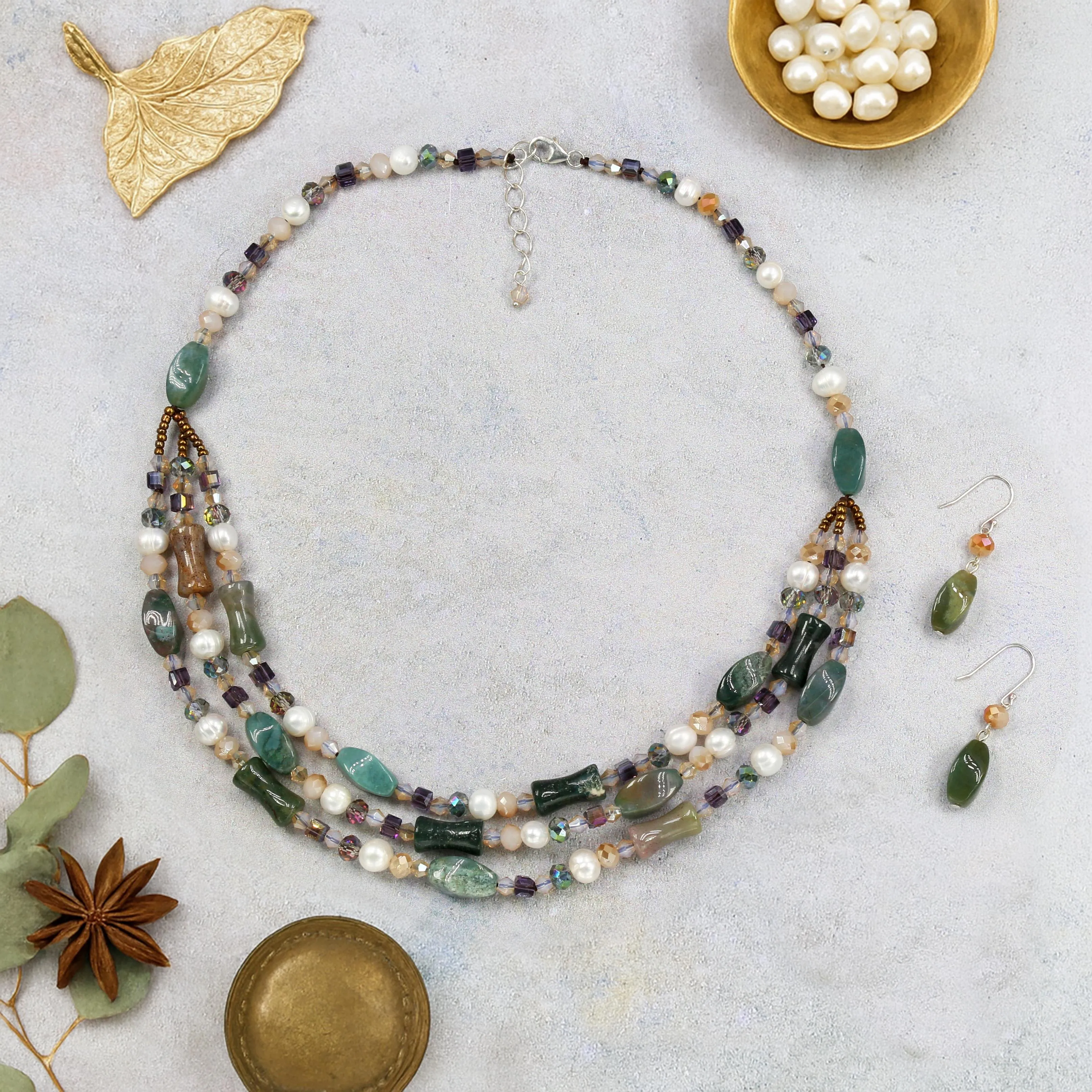 MGR Women's Multi-Stone Pearl Beaded Necklace & Earring Set sold by Zulily