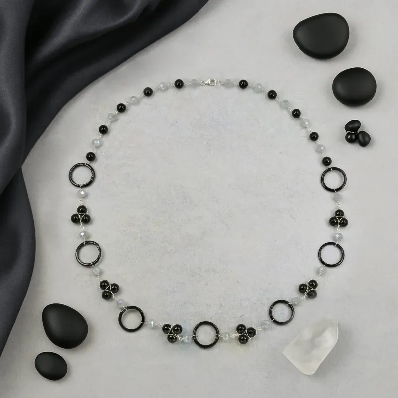 MGR Women's Genuine Black Onyx Hoop Beaded Onyx Cluster and cystal Wire Wrapped Necklace. sold by Zulily