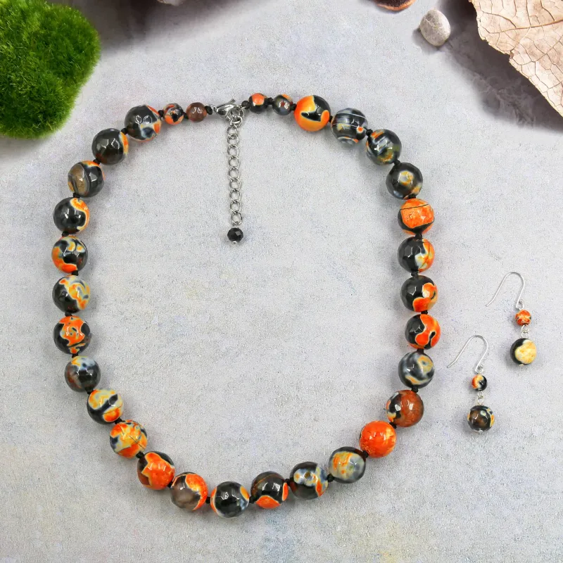 MGR Women's Orange Agate Beaded Necklace & Earrings Set sold by Zulily
