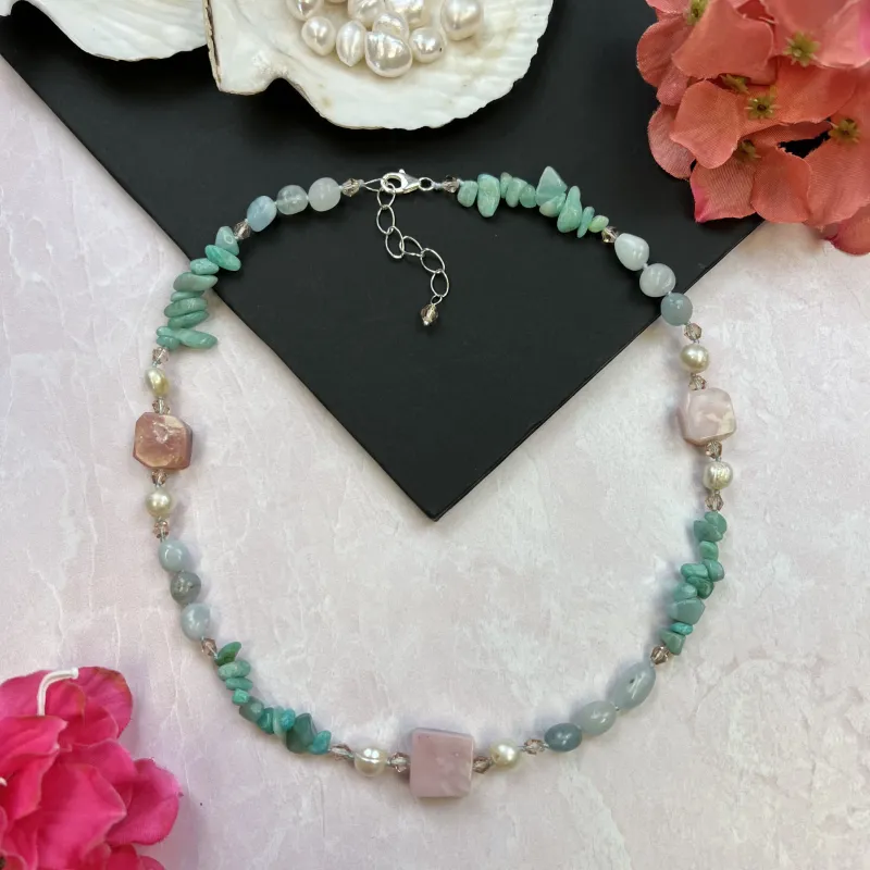 MGR Women's Peruvian Amazonite, Pink Opal & Cultured Pearl Choker Necklace sold by Zulily