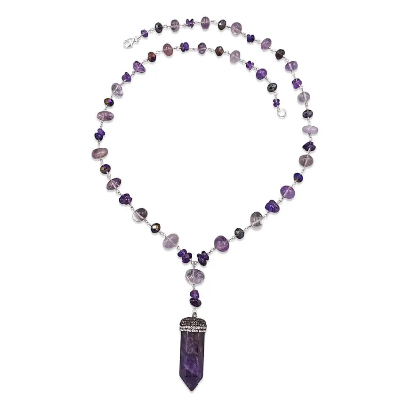 MGR Women's Druzy Amethyst Pendant Necklace. Amethyst Point Pendant Necklace with Mixed Purple Gemstones. Jewelry sold by Zulily