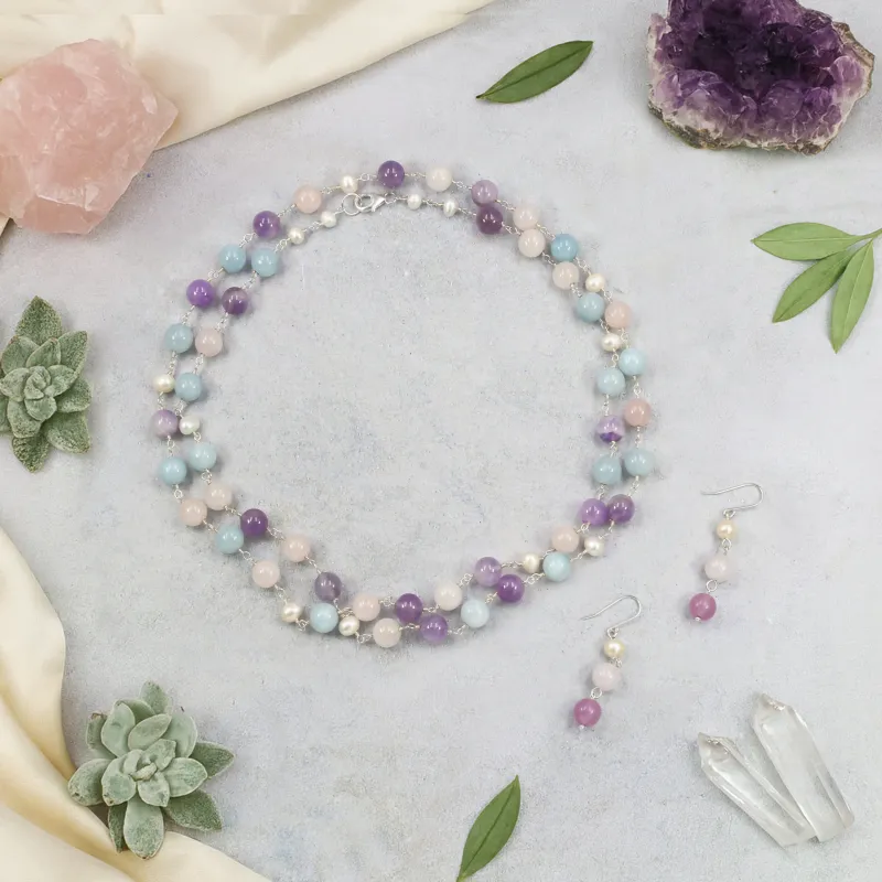 MGR Women's Pastel Gemstone & Pearl Beaded Necklace Set sold by Zulily