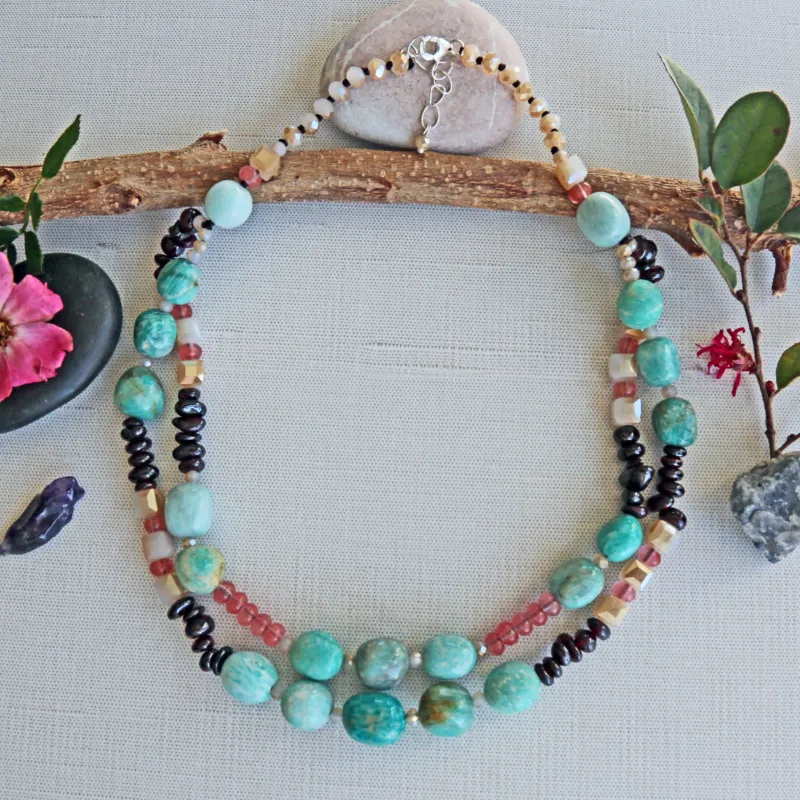 MGR Women's Amazonite and Garnet Double-Strand Beaded Necklace sold by Zulily